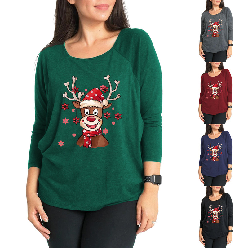 Cross-border Source Amazon New Maternity Jacket Christmas Printed Round Neck Shoulder Long Sleeve Breastfeeding T-Shirt