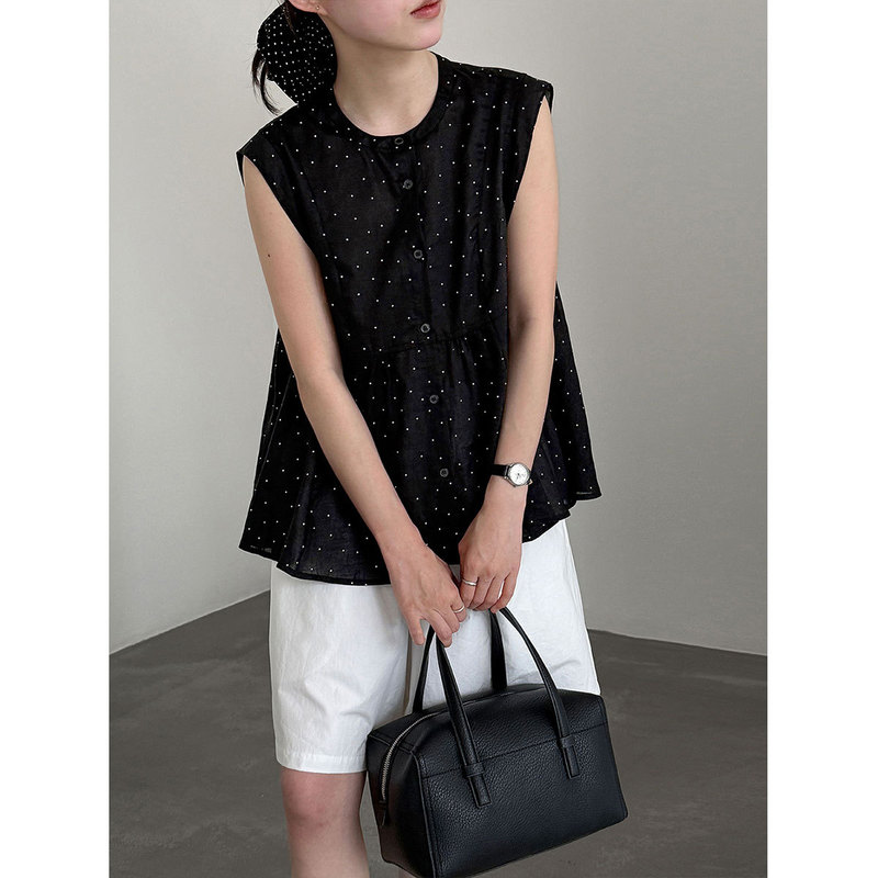 Luxi Korean-Style Retro Elegant Polka Dot Sleeveless Blouse for Women, Summer New Slimming and Age-Reducing Top 89050