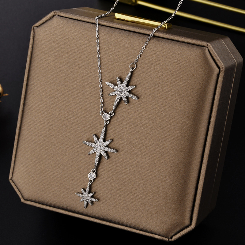 Zircon Inlay Material Pendant Necklace Classification 304 Stainless Steel Chain Material PVD Coated Real Gold Plated Star Stainless Steel IG Style Basic Waterproof Non Tarnish Necklace