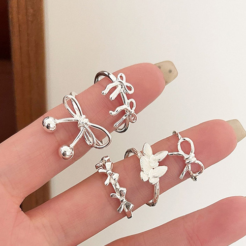 (Butterfly Knot Ring) Women's Minimalist Geometric Line Style Matchable Layered Open Finger Ring Instagram Style Internet Famous Ring for Index Finger