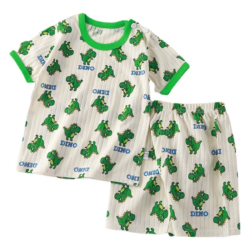 Детский костюм с короткими рукавами, хлопковая летняя одежда для девочек, корейская детская одежда из двух предметов, футболка для маленьких мальчиков, летняя одежда оптом