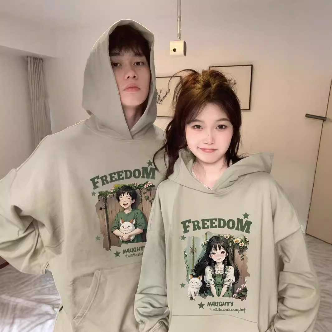 커플의 스웨터 2024 년 봄과 가을과 같은 새로운 특별 초가을 하이 엔드 느낌 그물 레드 후드 외부 세트