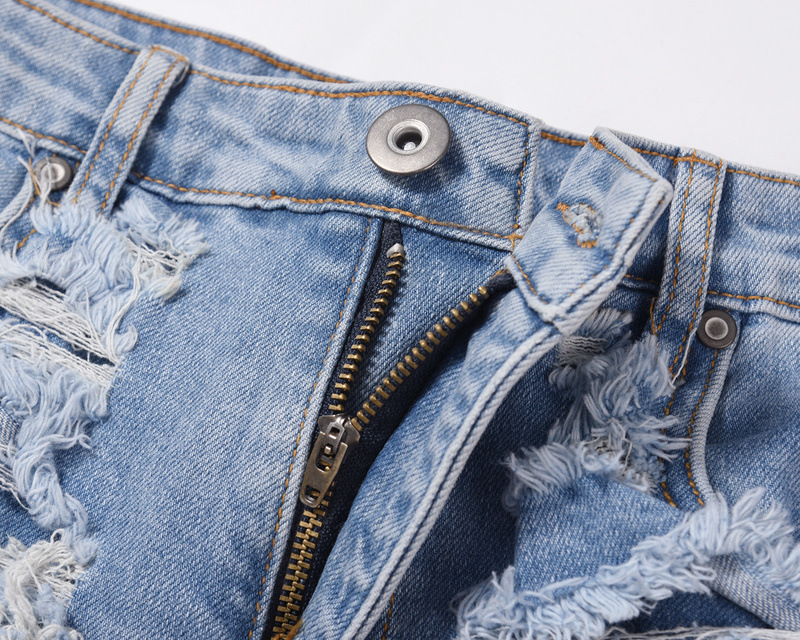 Abbigliamento maschile high street ins stesso retrò lavato vecchio buco ginocchio foderato baffi di gatto jeans dritti usurati_voghion.com