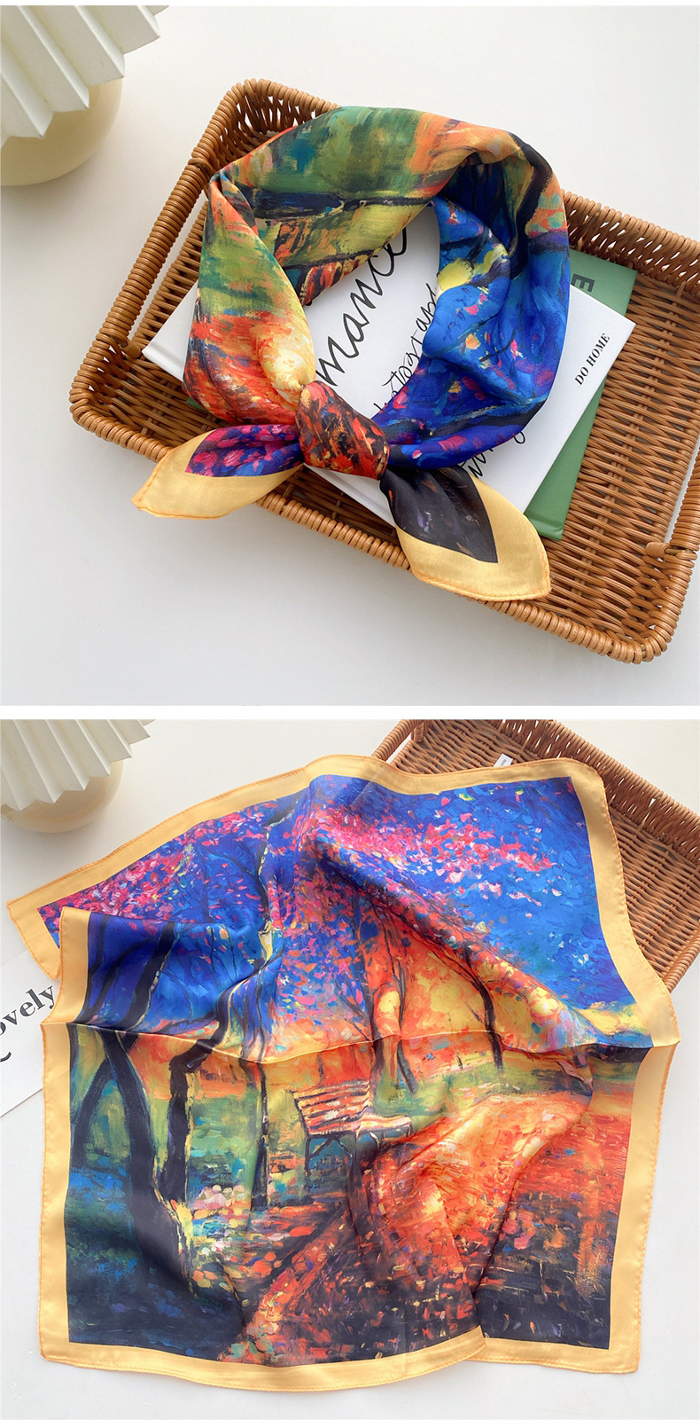 Printing Design Sweet Style Fashion Sweet Thin Small Printing Square Towel Silk Women's Scarf 53*53