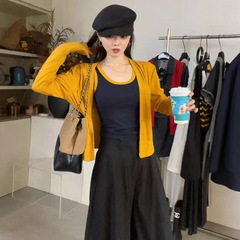 韩系设计感长袖开衫+背心套装女2025秋季新款宽松显瘦小个子上衣