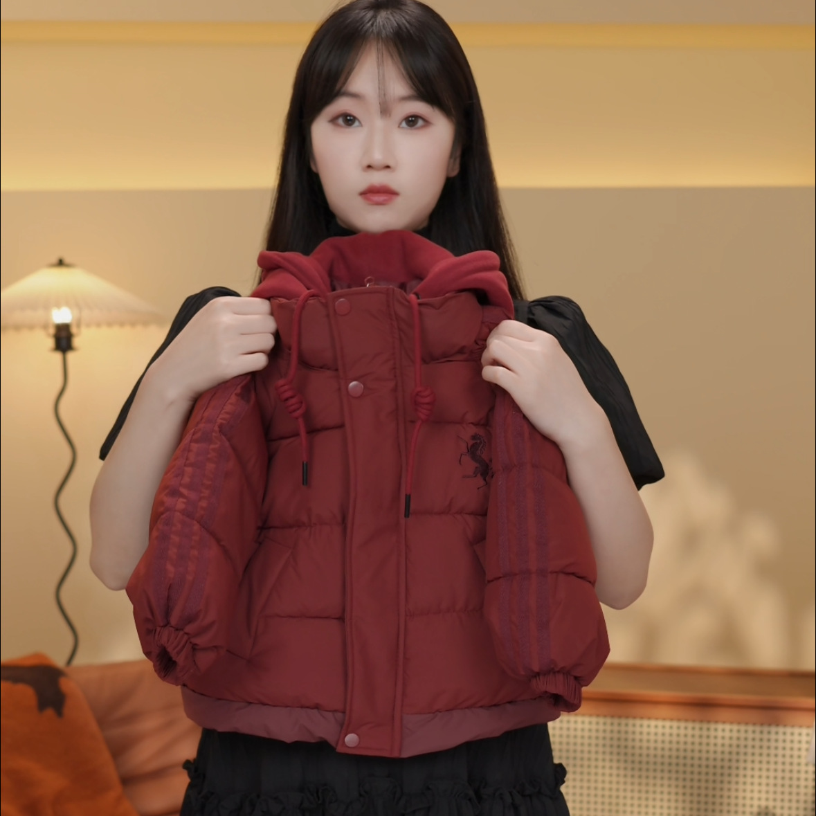 韩版儿童冬季夹克男女童时尚百搭刺绣加厚保暖连帽假两件棉服外套