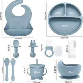 XLEE源头厂家宝宝餐盘婴儿食品级辅食碗勺自主进食硅胶分格盘餐具