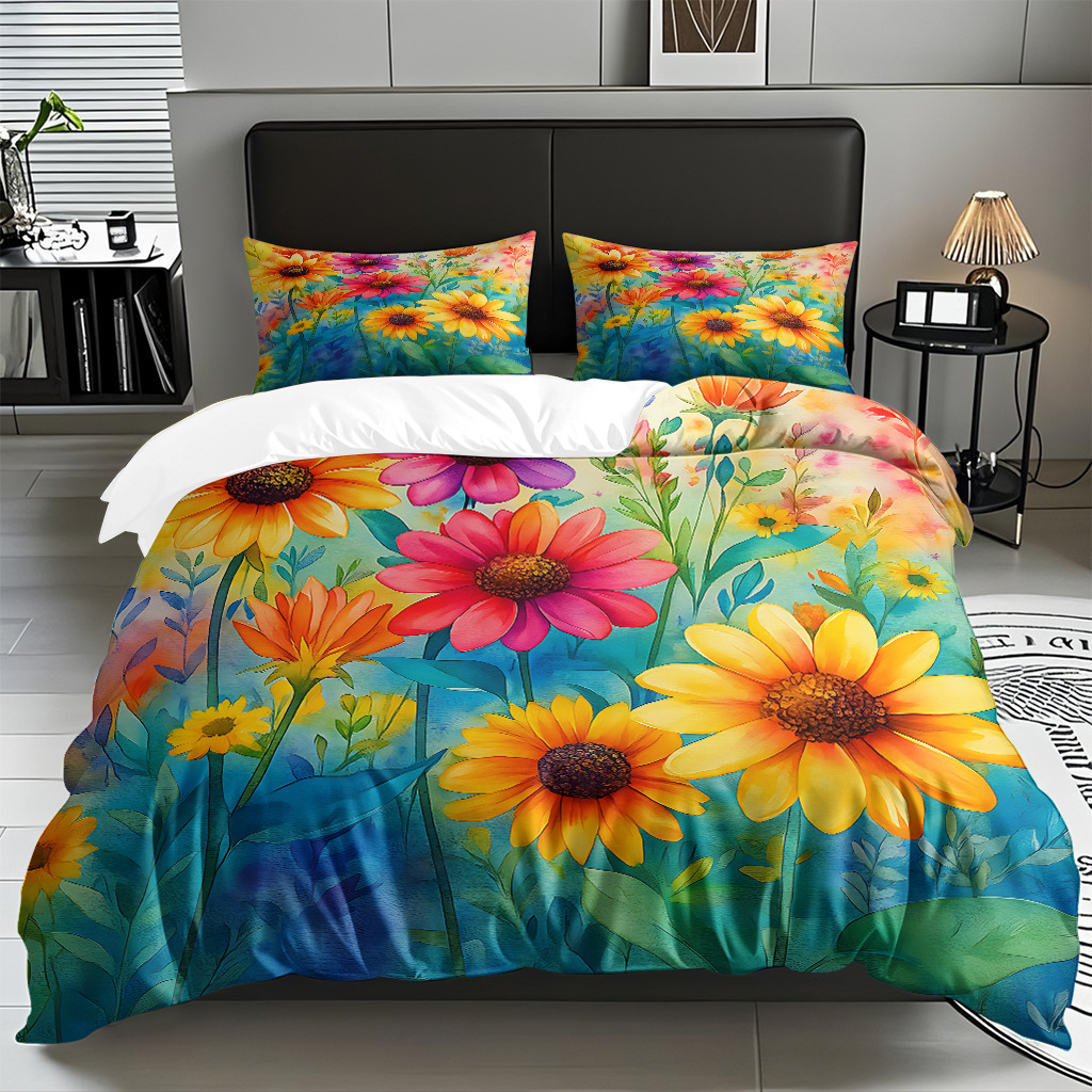 Transfronterizo girasol textil doméstico digital impresión set fuente fábrica suave apoyo pro piel TEMU / JIT