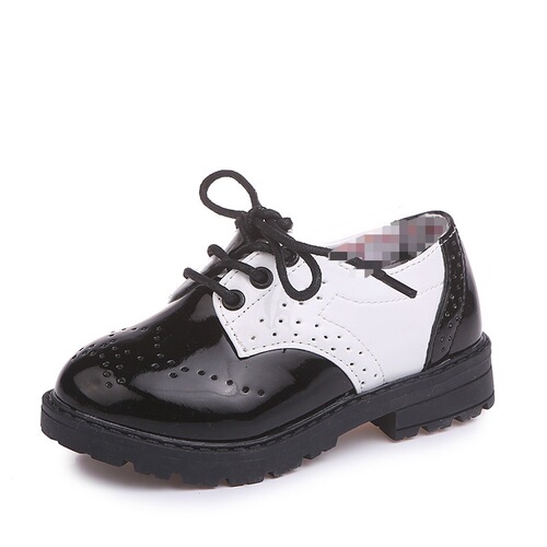 Boys' Single Shoes Children Black and White Leather Shoes Student British Style Casual Shoes Flower Children Suit Formal Dress Performance Shoes