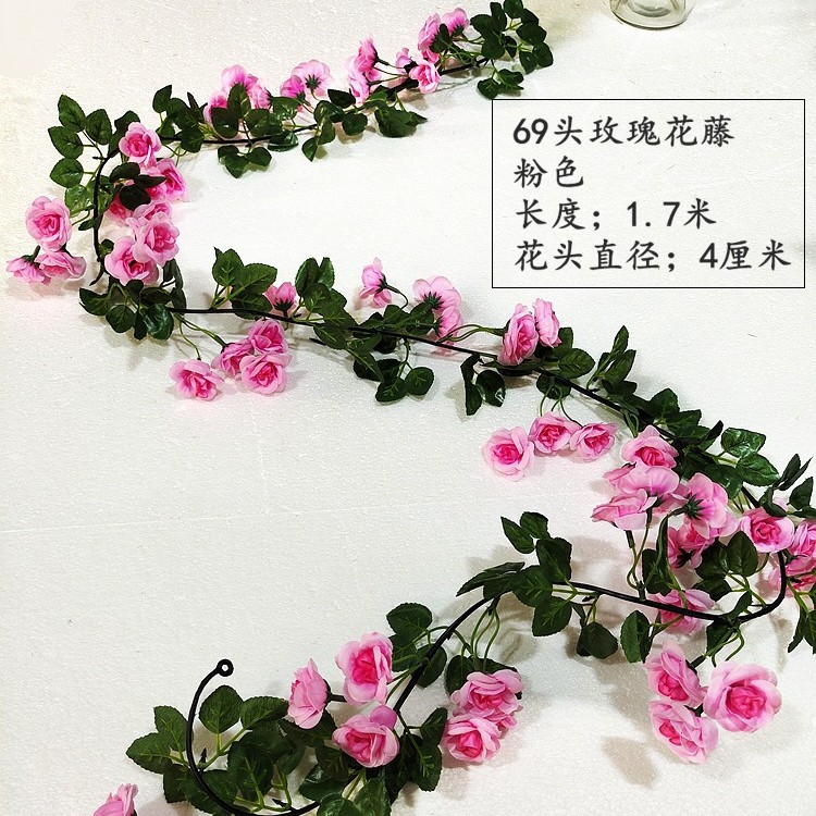 Enredadera de rosas artificiales con 45 cabezas - Decoraciones florales artificiales para bodas, enredaderas de flores de seda y vegetación sintética