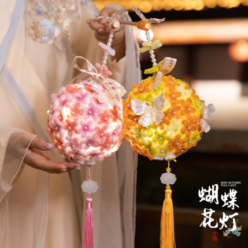 2025新中秋竹编灯笼DIY手作锦鲤花灯儿童手提古风宫廷灯|undefined