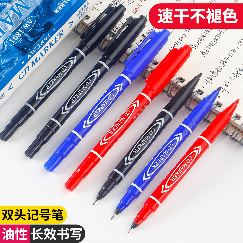 Ventas transfronterizas calientes pequeñas dos cabezas de gancho a prueba de agua rápido secado logística marcador de aceite marcador negro