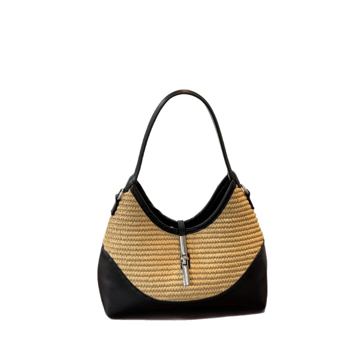 Handmade Rattan Shoulder Bag With Leather Trim Eco-friendly Basket_voghion.com