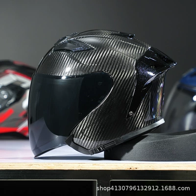 Helmet Ultra Light Carbon Fiber: Motosiklet kaskı (dəbilqə) - 3k-bright-black-transparent-black-lens-m