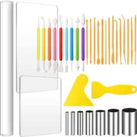 23 件粘土工具套件  亚克力板,塑料刮刀背衬板,不锈钢圆形切割器