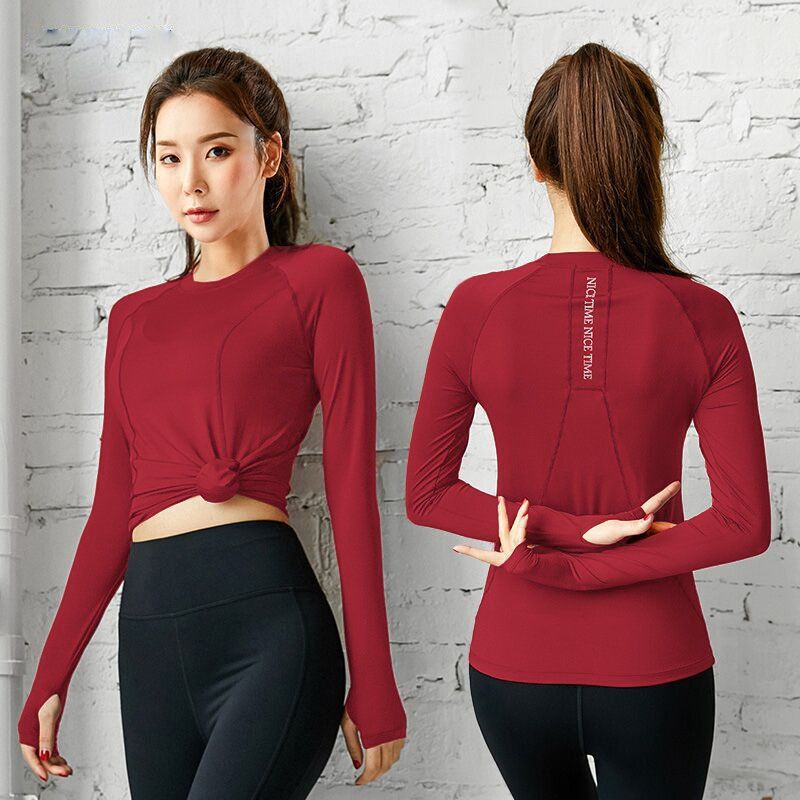 Summer new yoga T-shirt running quick-drying elastic wicking moisture-absorbing fitness top women's round neck slim fit beginner