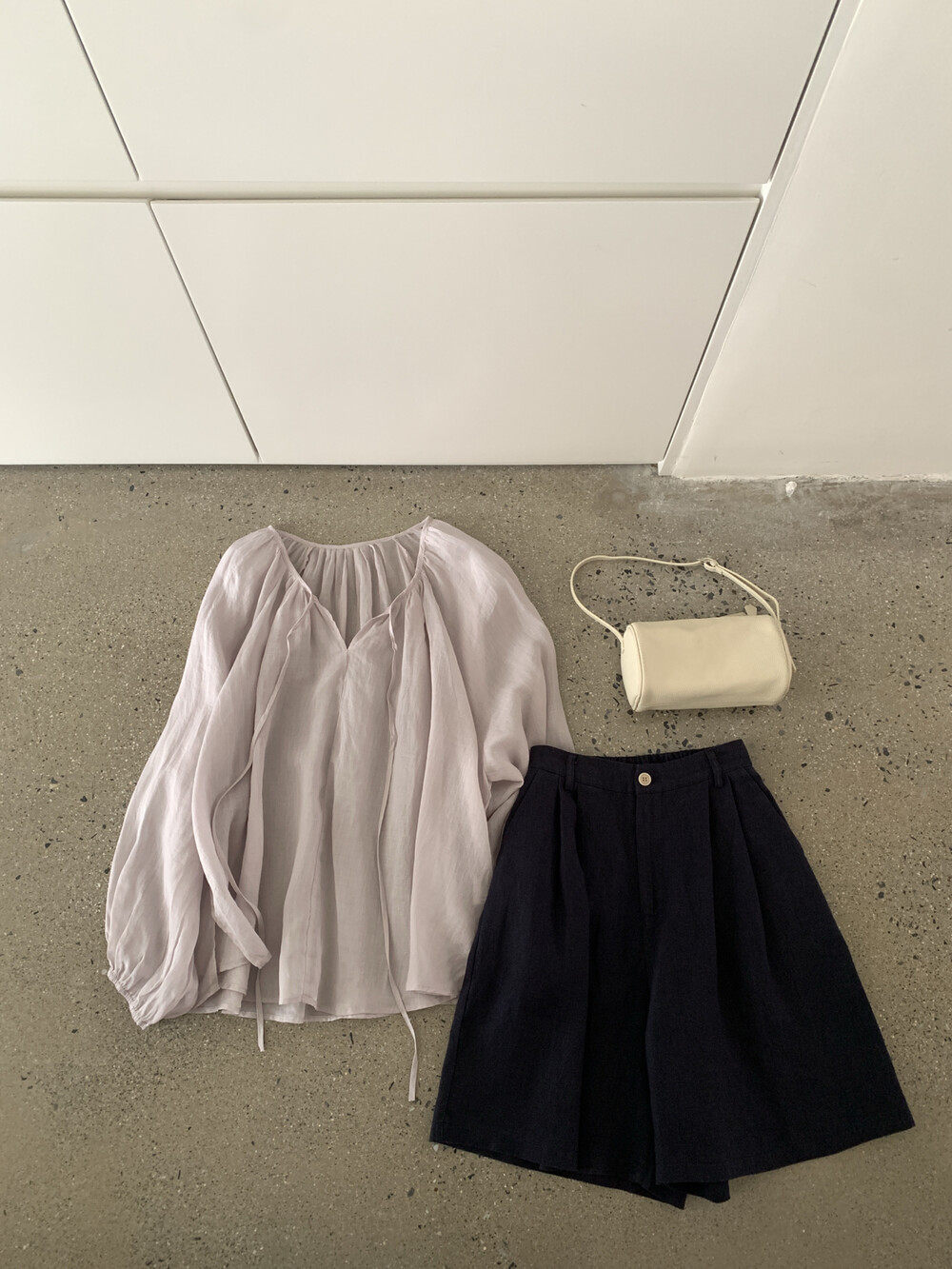 Áo sơ mi nữ linen tay dài cổ V dây buộc phong cách lười biếng — Xanh nước biển, màu hồng, Vàng nhạtcolor, trắng sữa chi tiết 23