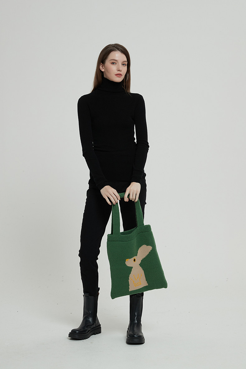 Unisex Knitted bag Rabbit Woven women's shoulder bag lazy casual bag_voghion.com