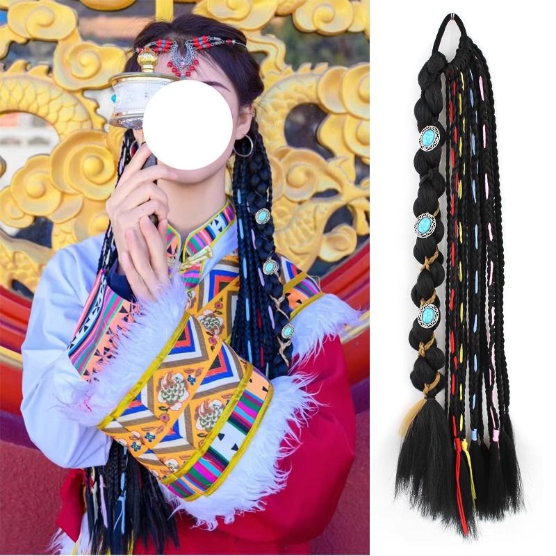 Wig Braid Design with Colorful Bead Clasps, Twisted Braids, Colorful Braids for Photo Shoots and Travel, High-Temperature Silk