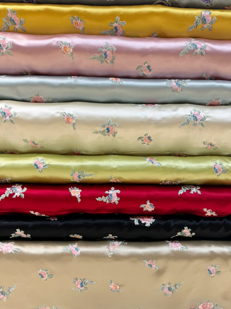 重磅醋酸面料小牡丹重工绣花仿苏绣汉服中国风影视旗袍连衣裙多色