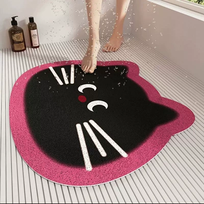 design for drainage, suitable for — Avtomobil döşəmə paspasları - sweet-little-black-cat-loop-pile-bathroom-mat-45x75cm-hollow-and-permeable