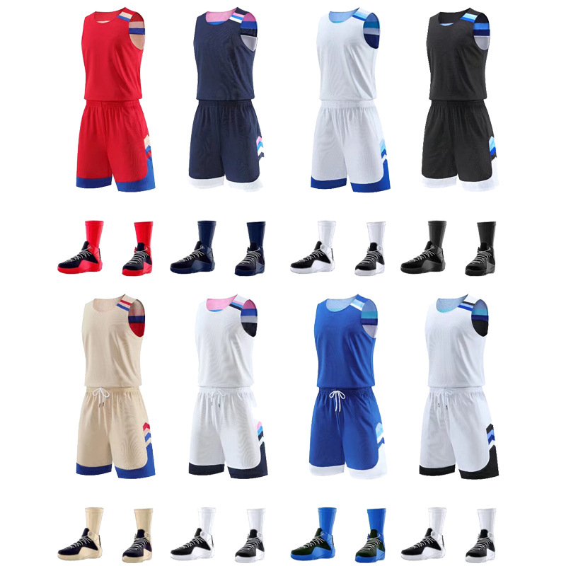 Wholesale double-sided basketball uniform suit male student basketball training competition sports vest basketball team uniform printing number
