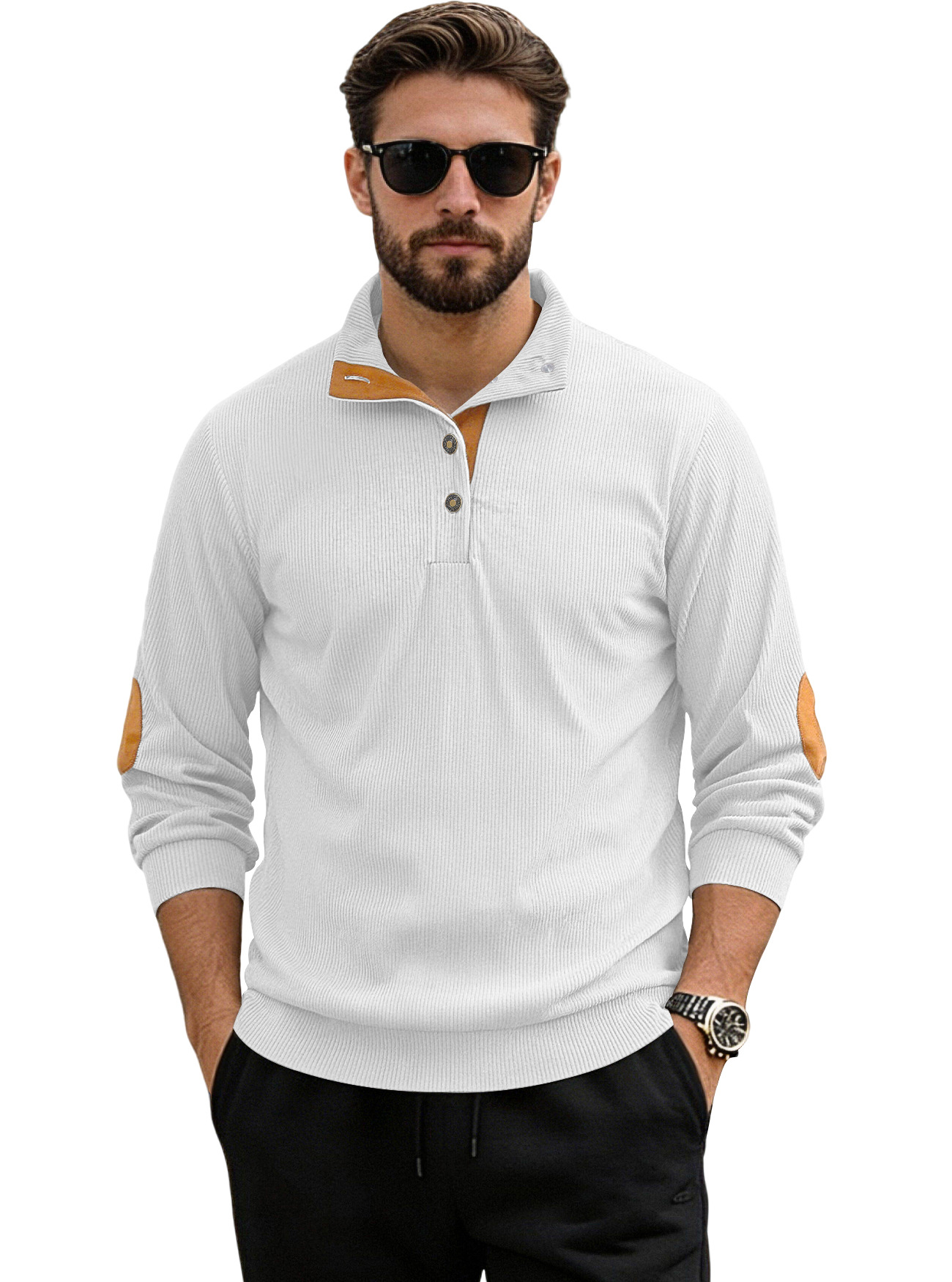 Nuevo cross-border otoño y invierno tamaño europeo cuello de manga larga camisa casual Amazon tejido de terciopelo overhead Henry suéter hombre