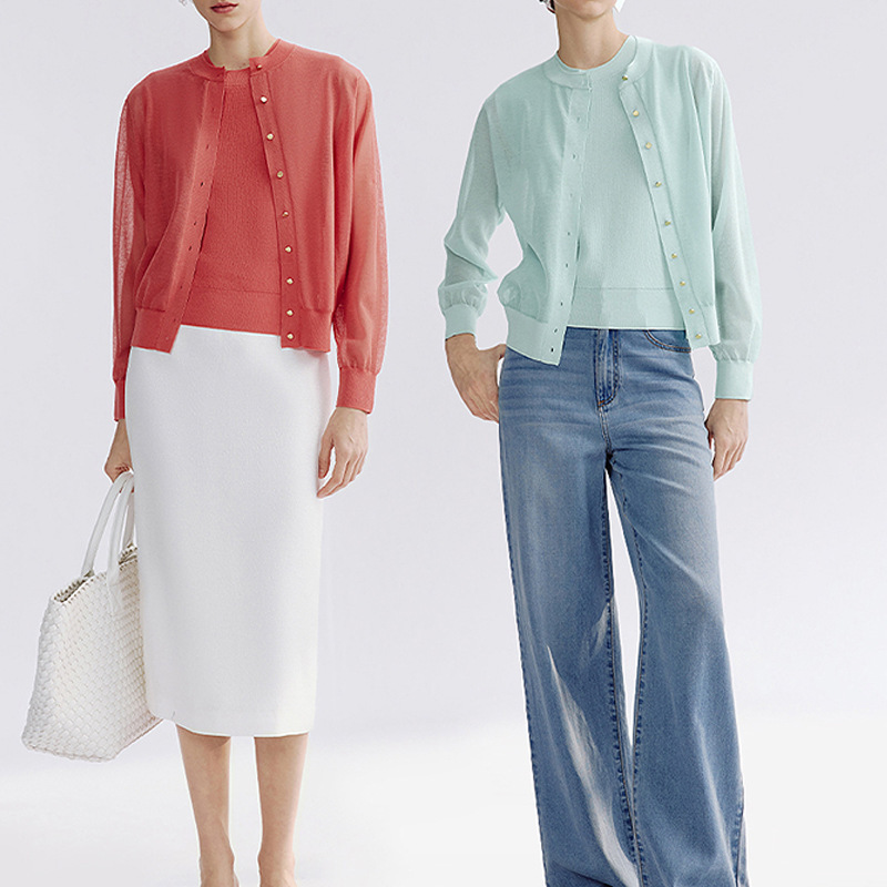 Round-Neck Thin Knit Cardigan Long-Sleeve Blouse with a High-End Feel, New Summer 2026 Commuter Top