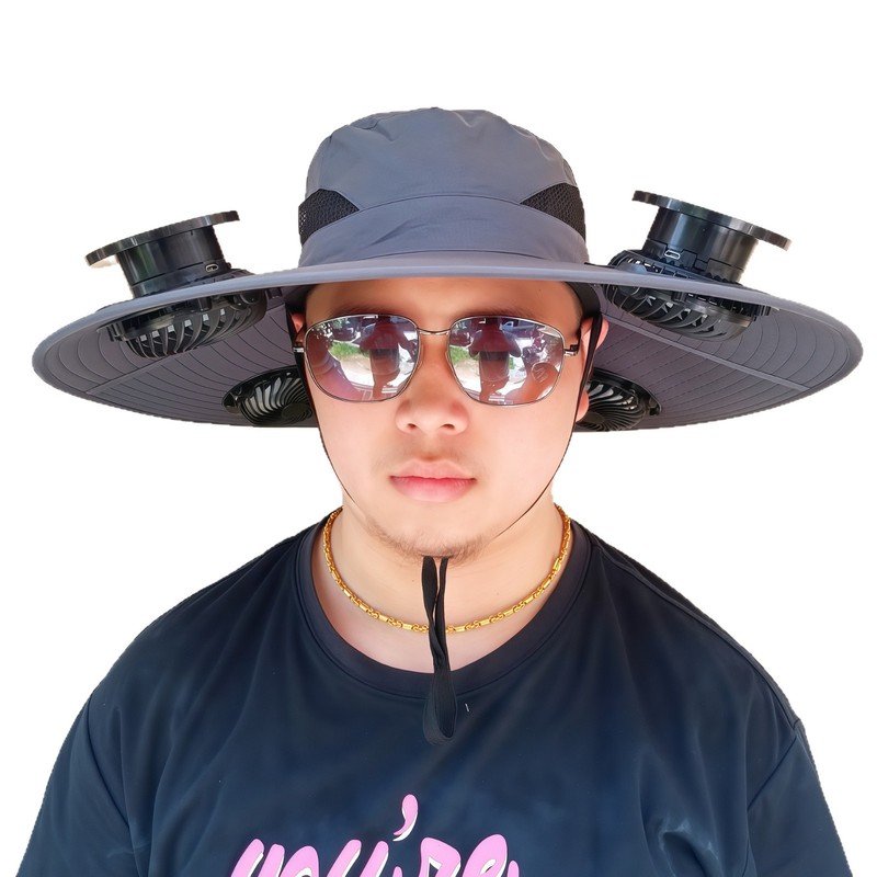 ソーラーファン付き帽子、一体型釣り帽子、男性用アウトドア登山帽子、ファン付き帽子、600mAh、スチールリング付き|undefined