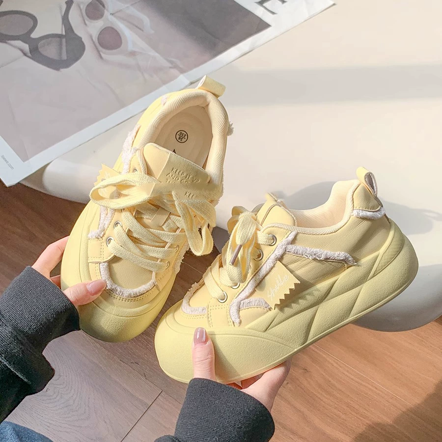 Допамин оригинальные кроссовки женские 2025 новые весенние и осенние дикие туфли толстые подошвы маленькие белые туфли нишевые хлебные туфли