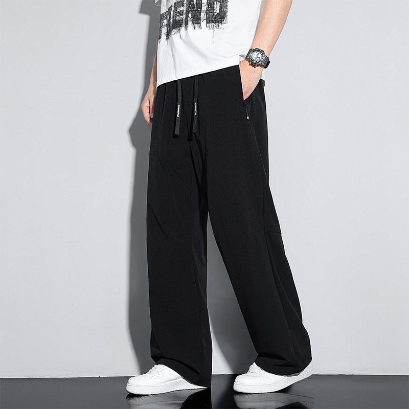 Ice Silk Casual Pants for Men, Summer Thin Style, Drapey Wide-Leg Straight Pants, Loose Fit for Plus-Size Individuals, Extra Large Size Long Pants Ice Silk Casual Pants for Men, Summer Thin Style, Drapey Wide-Leg Straight Pants, Loose Fit for Plus-Size Individuals, Extra Large Size Long Pants