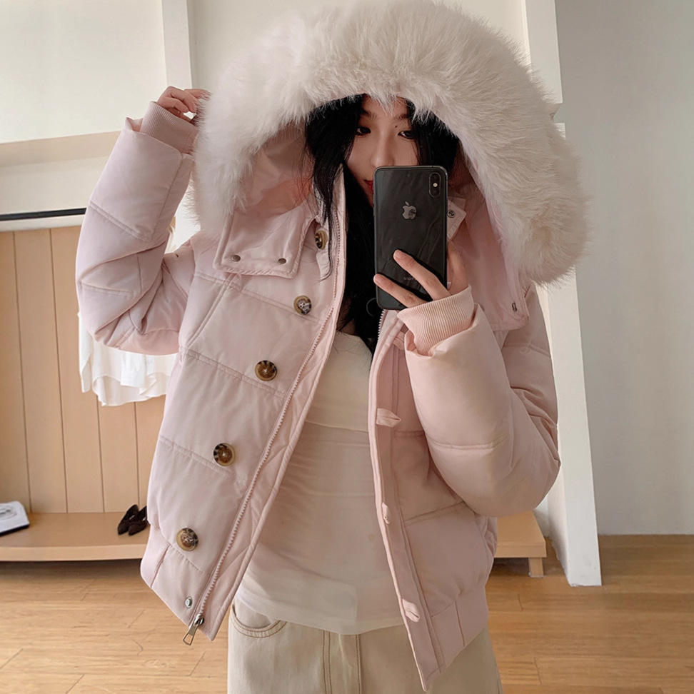 Winter Large Fur Collar down Jacket Women's Hooded Short down Jacket 2025 Slim and Warm Small Cotton Jacket