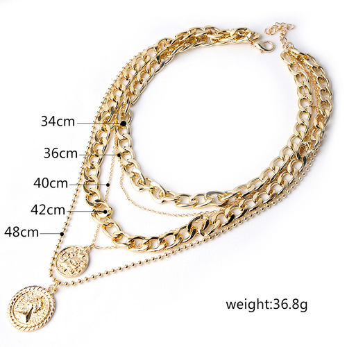 C193 Amazon cross-border necklace accessories fashion exaggerated multi-layered round card pendant coin multi-layered necklace women's choker