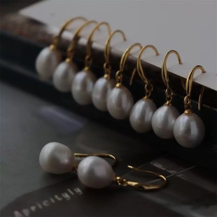 Korean style smooth simple classic natural fresh water seedless pearl ear hook earrings women's modified face high-grade earrings