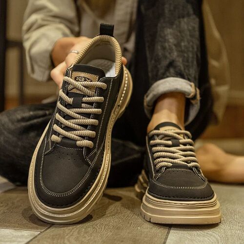 Men's Mid-Center Height Autumn and Summer 2025 British Style Retro Mid-Height Increase Non-Slip Genuine Leather Work Boots