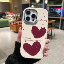 新年红色爱心适用iPhone16promax金属框手机壳苹果14大孔12/13