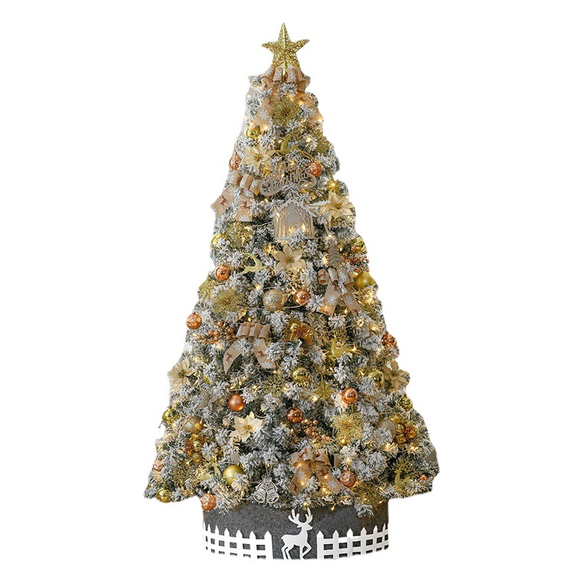 Nuevo árbol de Navidad con nieve artificial de 2.1 metros de Gangheng para uso doméstico, conjunto de árbol de Navidad con luces y decoraciones de nieve que caen.