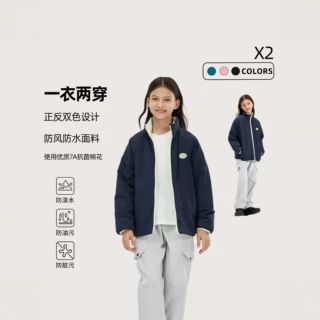 冬季新款儿童双面穿羊毛棉服防风防水保暖中大童三防棉衣