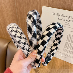Autumn/Winter Korean Retro Houndstooth Headband High Crown Wide Brim Headband Fashion Vibe Head Accessory for Women