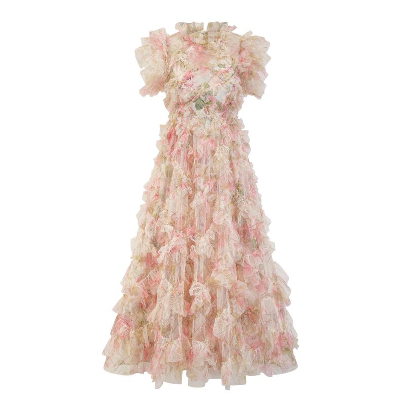 In stock sweet temperament dress European and American embroidered A- line dress holiday half high collar new printed sleeveless dress for women In stock sweet temperament dress European and American embroidered A- line dress holiday half high collar new printed sleeveless dress for women
