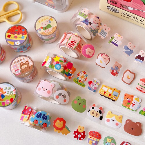 Transparent waterproof handbook sticker set handbook material Internet celebrity cute cartoon tape student decorative small pattern