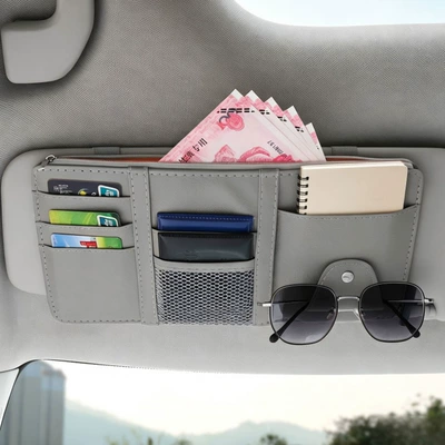 Cross-Border Car Sun Visor Storage Clip Leather Car-Mounted Multifunctional Driver's License Storage Bag Car Glasses Holder (Car Glasses Clip/Bill Clip) - gray-upgraded-model