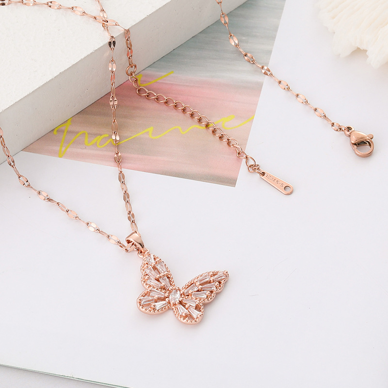 Fashion Butterfly Titanium Steel Plating Zircon Pendant Necklace display picture 3