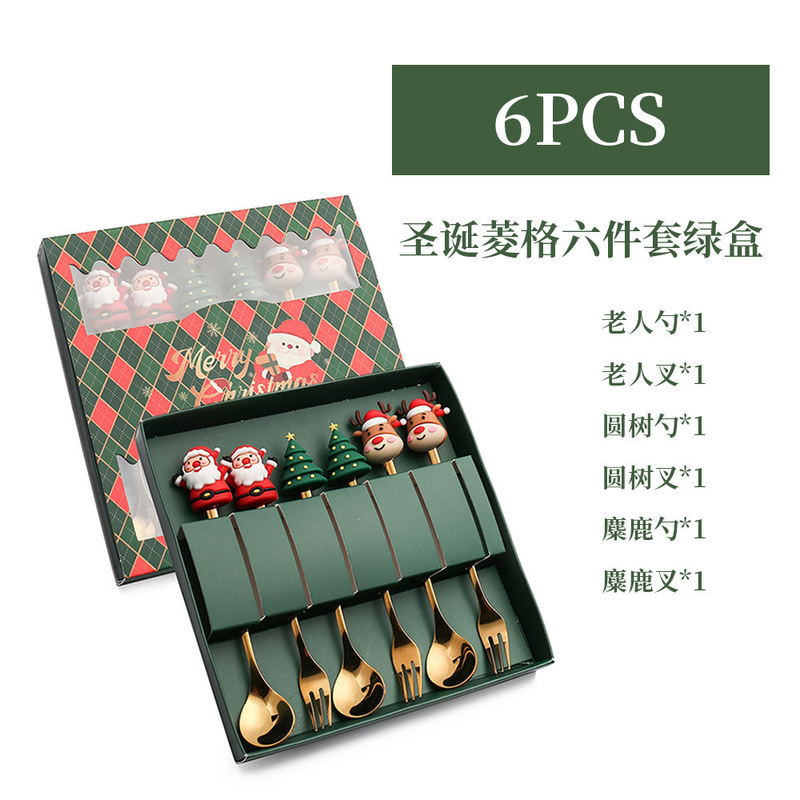 クロスボーダーステンレス鋼クリスマススプーンフォークセットクリエイティブギフト食器フルーツフォークかわいいクリスマスツリー雪だるまコーヒースプーン|undefined