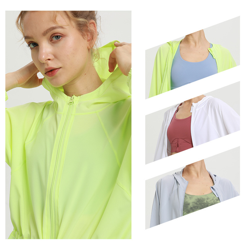 Procesamiento de ropa de protección solar personalizada para mujeres piel de hielo UV upf40 + primavera y verano yoga ropa de protección solar transpirable abrigo deportivo