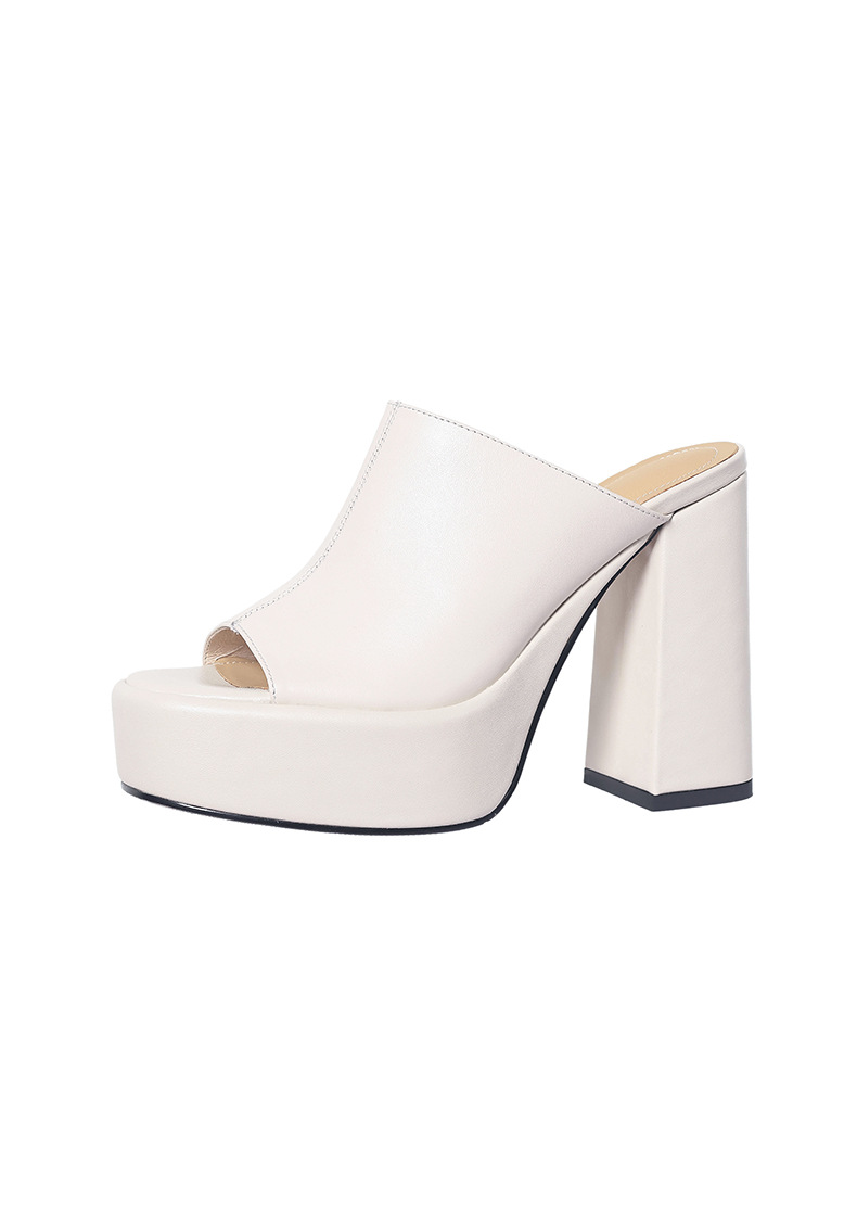 Sandal cao gót nữ mũi hở đế platform da bò thật gót siêu cao 12 cm — màu đen, màu trắng ngà chi tiết 19