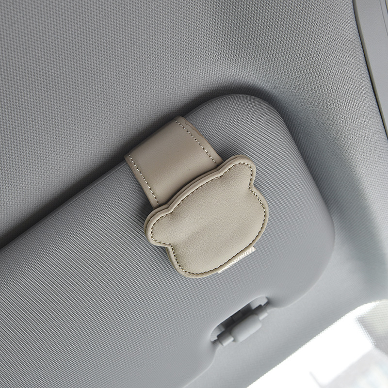 Qìchē – Car Glasses Clip/Bill Clip Clip Leather Sun - apricot