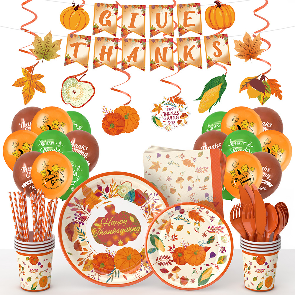 Amazon Thanksgiving atmósfera diseño tema calabaza papel desechable vajilla partido decoración traje suministros