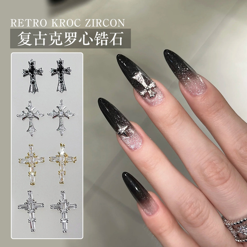 Nail Art Cross Alloy Jewelry Metal Retro Punk Style Nail Rhinestones Wholesale Palace Style Accessories Nail Rhinestones