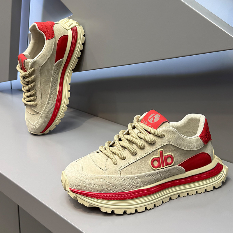 Jj Men's Shoes 2025 Autumn and Winter Fashionable and Versatile Non-Slip Wear-Resistant Dad Shoes Suede Leather Covered with Ancient Lace-Up Korean Style Casual